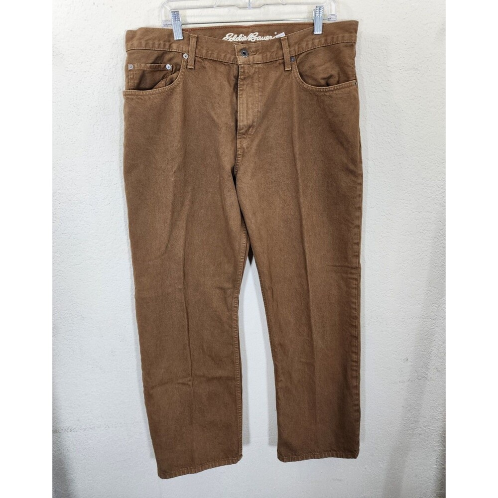 Eddie Bauer Men's Relaxed Fit Pants 35x30 Brown 100% Cotton Canvas 5-Pocket Work